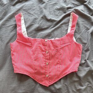 Red Gingham Button-Up Crop Top